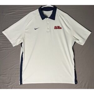 Nike Dri Fit Ole Miss Rebels Polo Shirt Mens Size White Short Sleeve 25841X-MP2